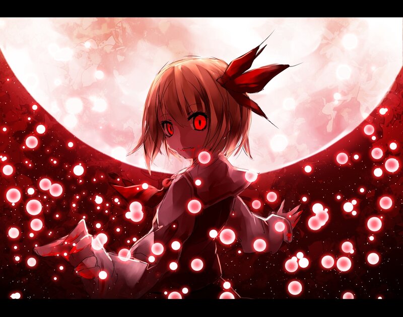 Anime Girl with Red Eyes — Dramatic, Night, Red Moon