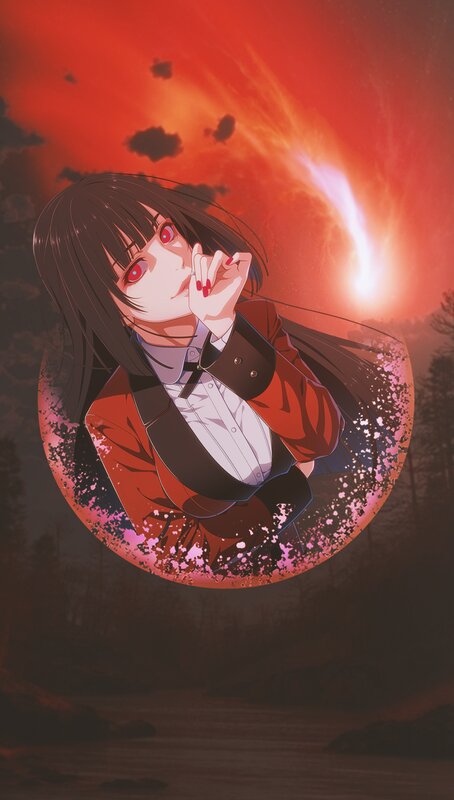 Anime Girl with Red Eyes — Dramatic, Night, Red Sky