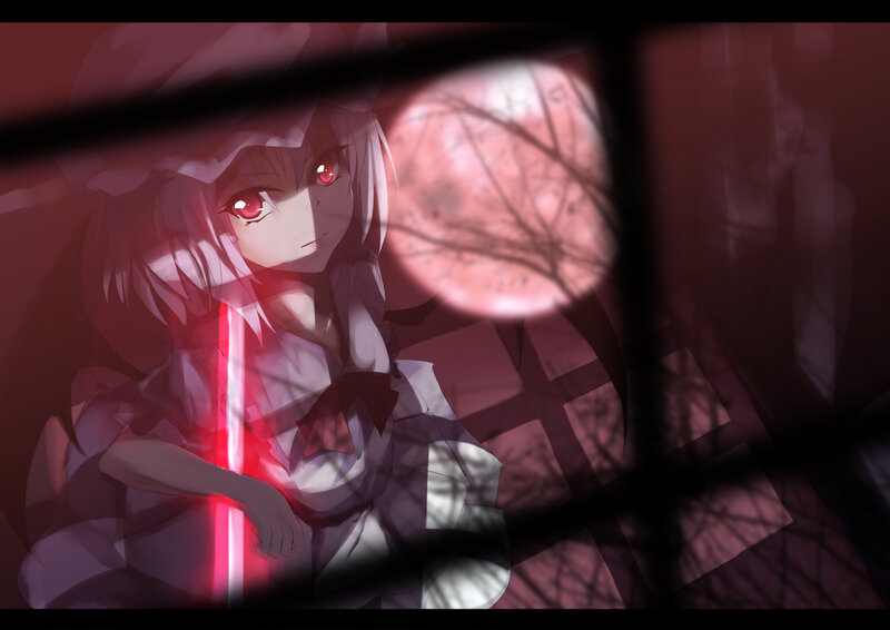 Anime Girl with Red Eyes — Dramatic, Night, Sword