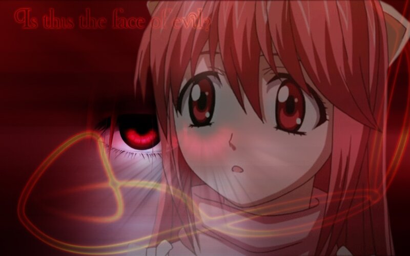 Anime Girl with Red Eyes — Dramatic, Red Hair, Text