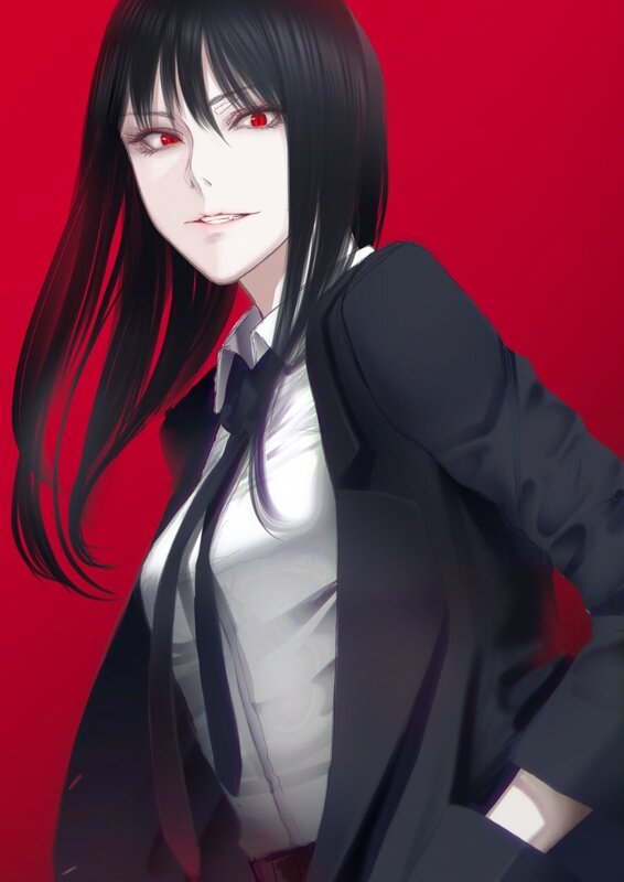 Anime Girl with Red Eyes — Dramatic, School Uniform, Black Hair