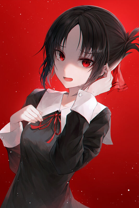Anime Girl with Red Eyes — Dramatic, School Uniform, Red Background