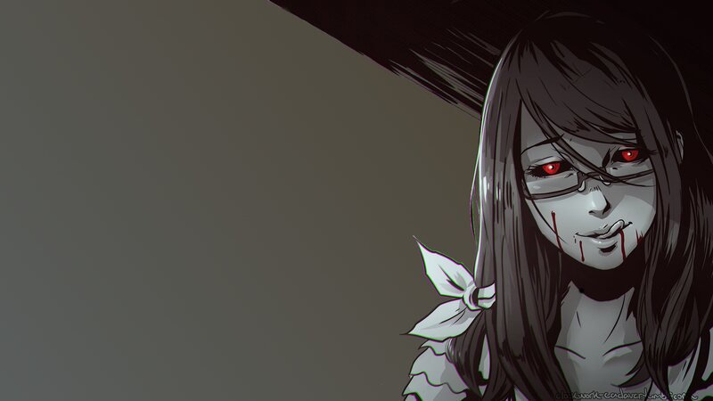 Anime Girl with Red Eyes — Gray, Dark, Dramatic