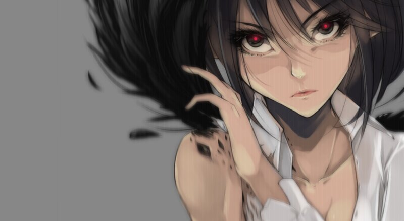 Anime Girl with Red Eyes — Gray, Dramatic
