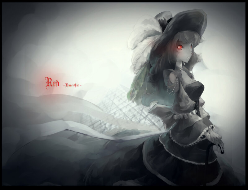 Anime Girl with Red Eyes — Gray