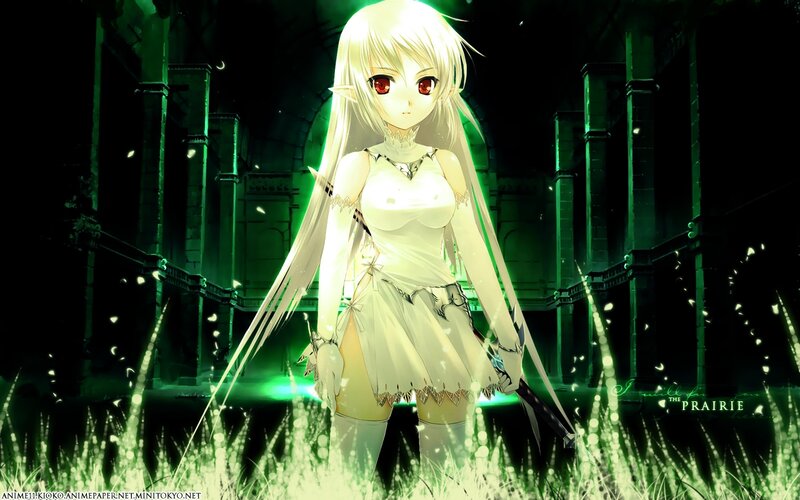 Anime Girl with Red Eyes — Green, Dramatic, Night