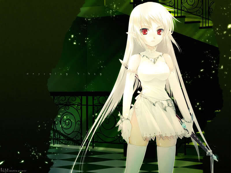 Anime Girl with Red Eyes — Green, Dramatic
