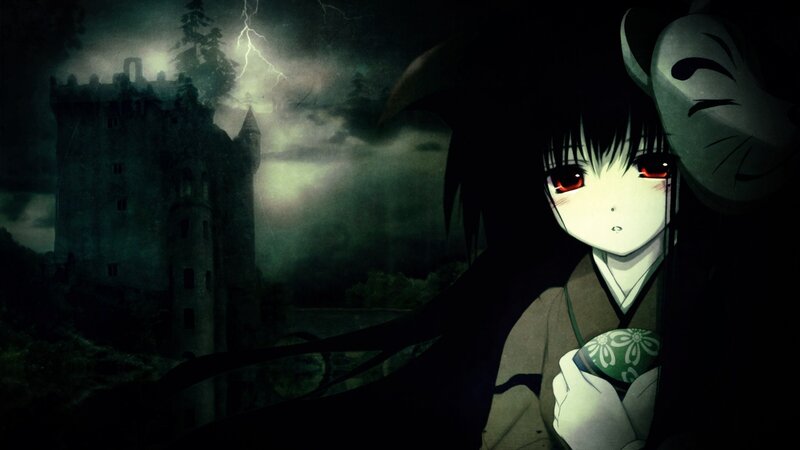 anime girl with red eyes in storm