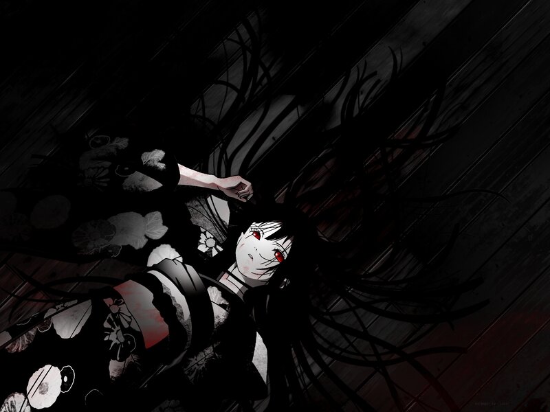 anime girl with red eyes lying down