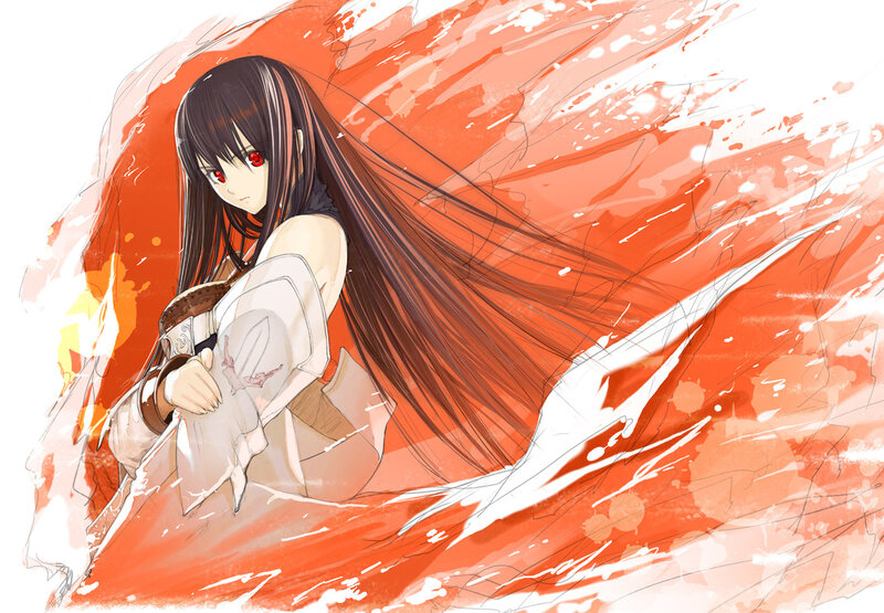 Anime Girl with Red Eyes — Orange, Dramatic, Digital Art