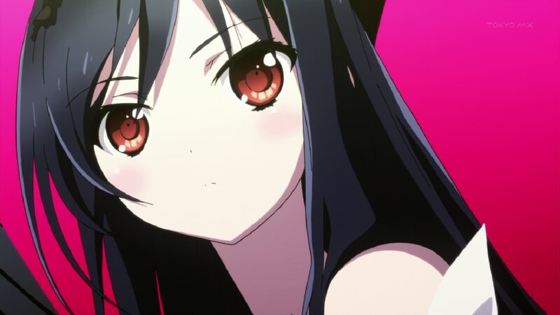 Anime Girl with Red Eyes — Pink, Dramatic, Black Hair
