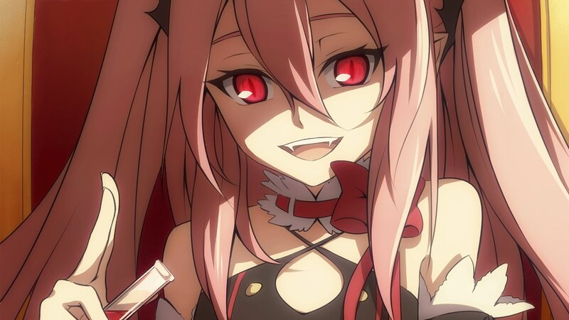 Anime Girl with Red Eyes — Pink, Dramatic, Long Hair, Red Bow