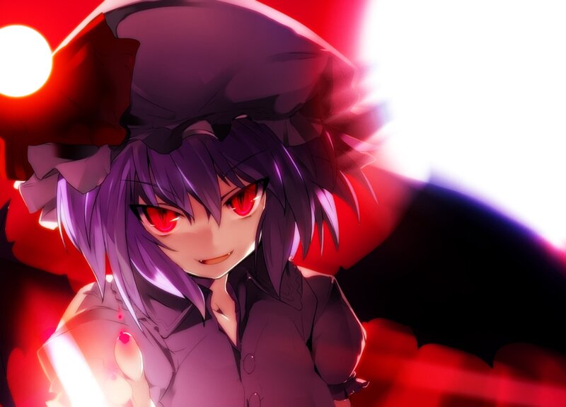 Anime Girl with Red Eyes — Purple, Dramatic, Hat