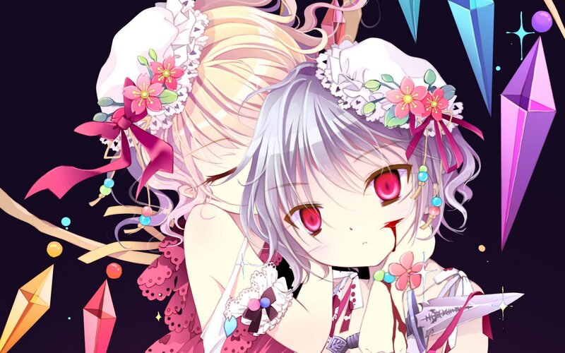 Anime Girl with Red Eyes — Purple, Dramatic, Night, Digital Art, Crystals