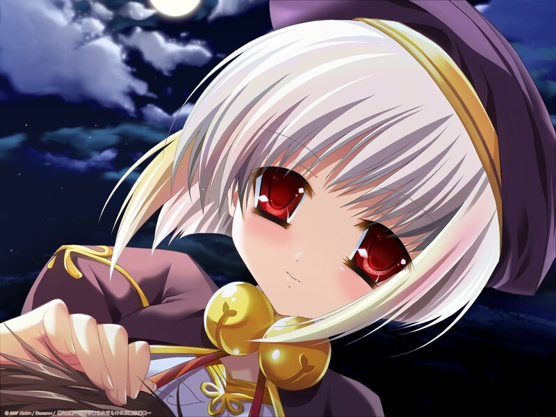 Anime Girl with Red Eyes — Purple, Dramatic, Night, Moon, Clouds