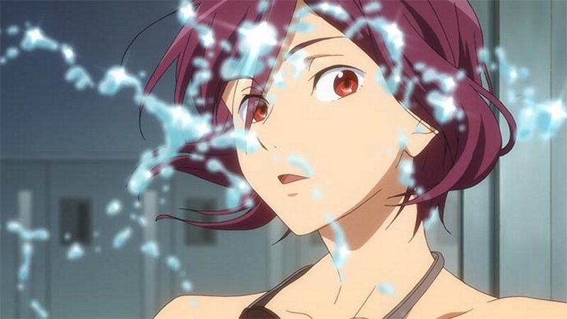 Anime Girl with Red Eyes — Purple, Dramatic, Water Splashing