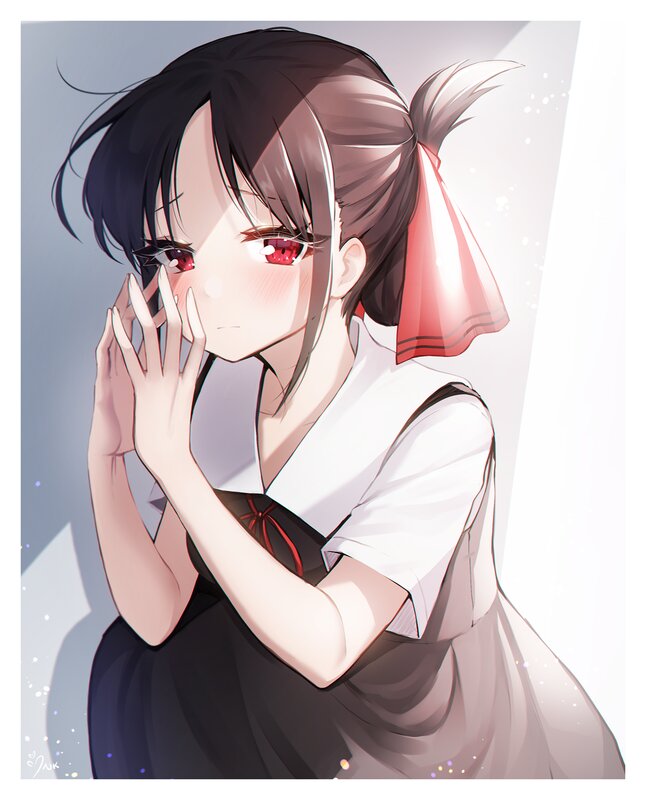 Anime Girl with Red Eyes — White, Calm, Digital Art, School Uniform