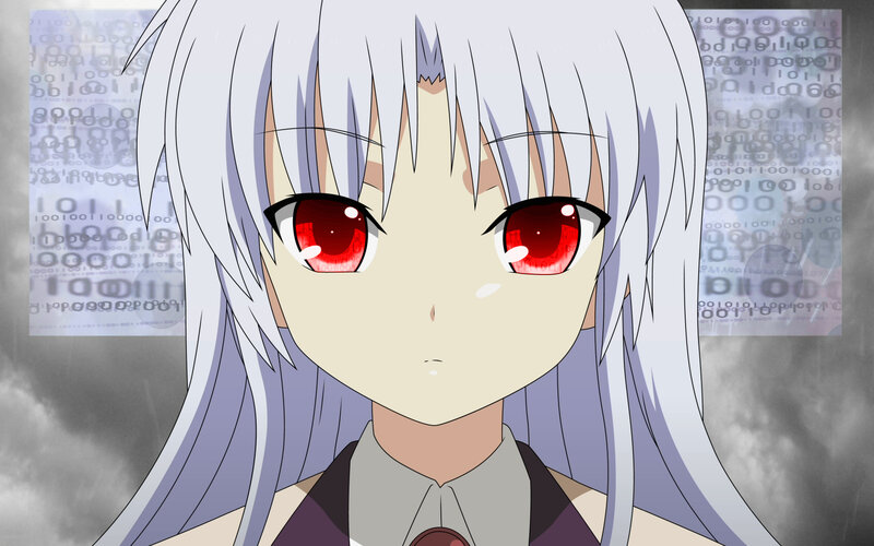 Anime Girl with Red Eyes — White, Dramatic, Binary Code