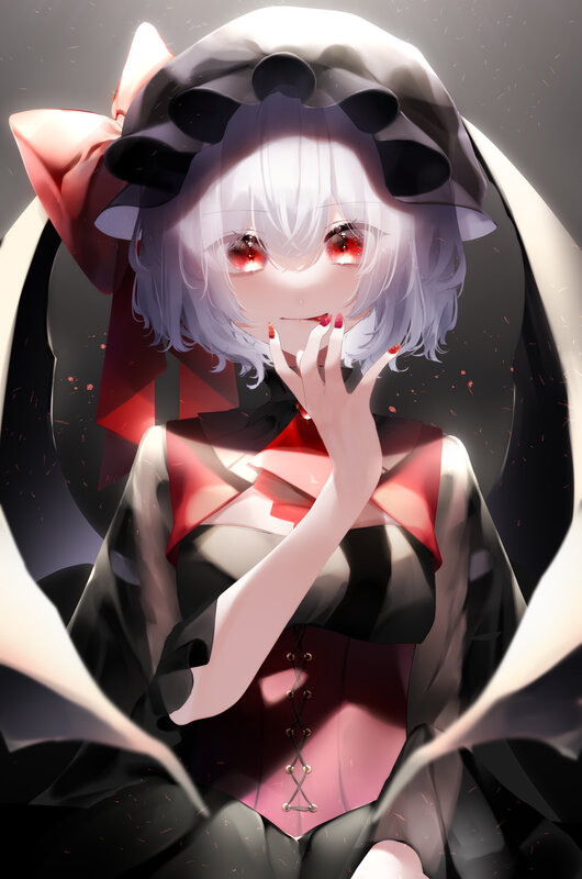 Anime Girl with Red Eyes — White, Dramatic, Digital Art, Red Eyes, Corset