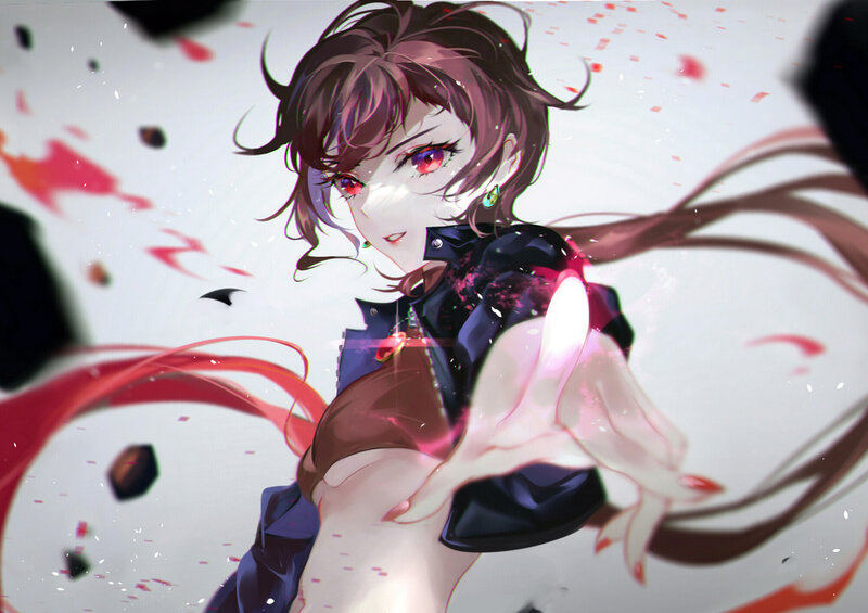 Anime Girl with Red Eyes — White, Dramatic, Digital Art, Red Hair