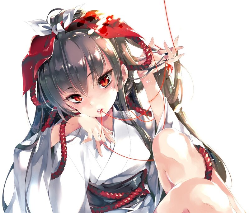 Anime Girl with Red Eyes — White, Dramatic, Digital Art, Red Ribbon