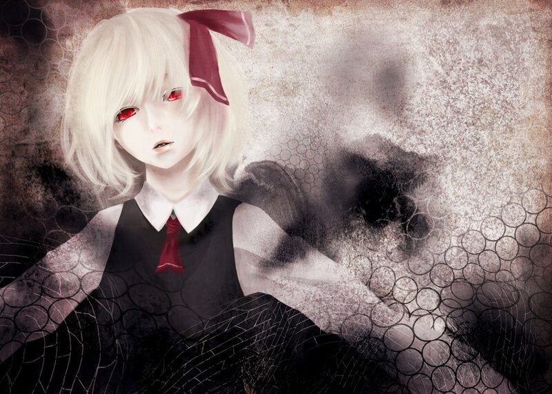 Anime Girl with Red Eyes — White, Dramatic, Digital Art
