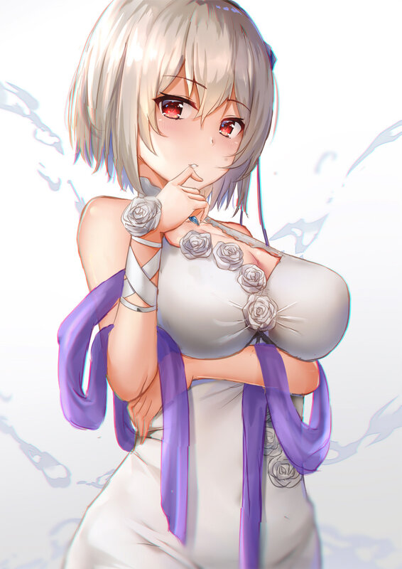 Anime Girl with Red Eyes — White, Dramatic, Digital Art, White Dress
