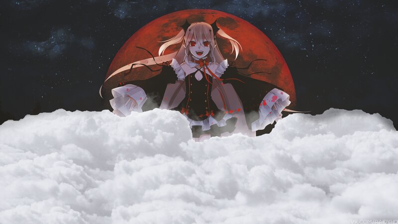 Anime Girl with Red Eyes — White, Dramatic, Night, Digital Art, Clouds
