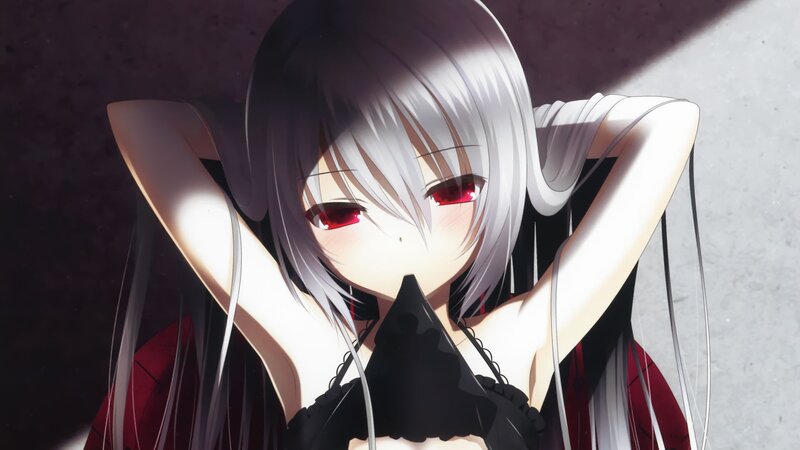 Anime Girl with Red Eyes — White, Dramatic, Red Eyes, Silver Hair