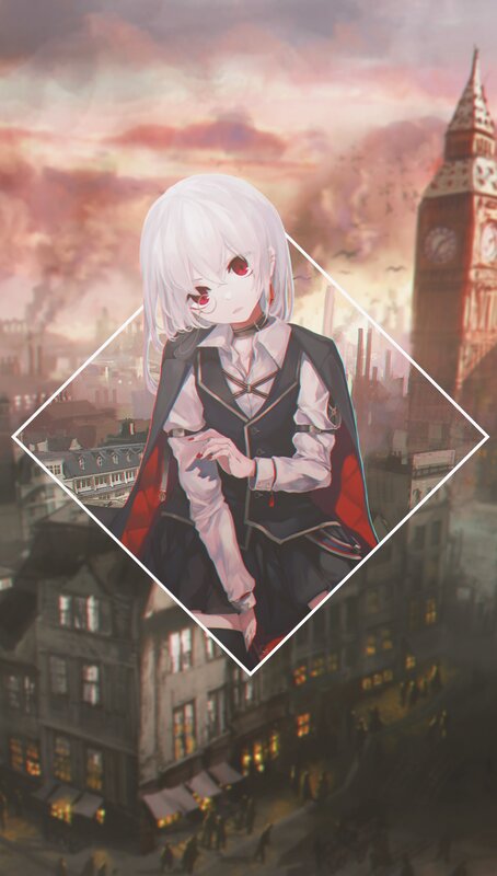 Anime Girl with Red Eyes — White, Dramatic, Sunset