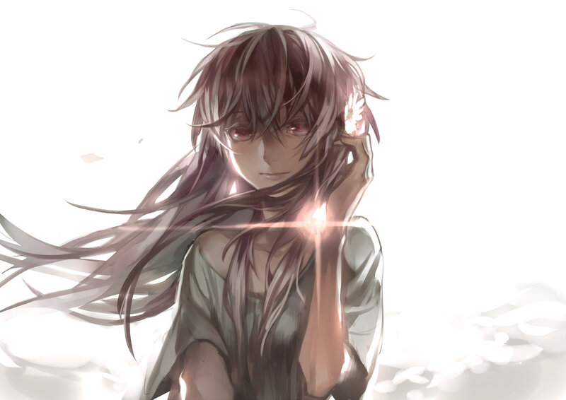 Anime Girl with Red Eyes — White, Dramatic