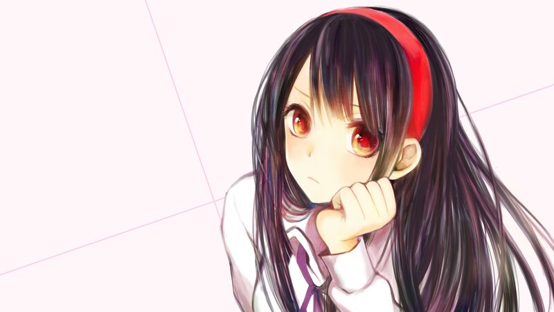 Anime Girl with Red Eyes — White, Pensive