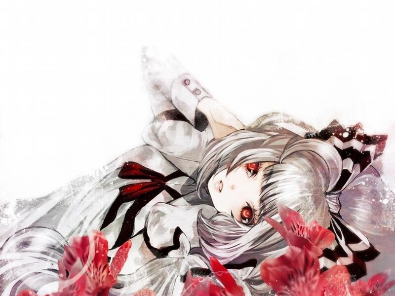 Anime Girl with Red Eyes — White