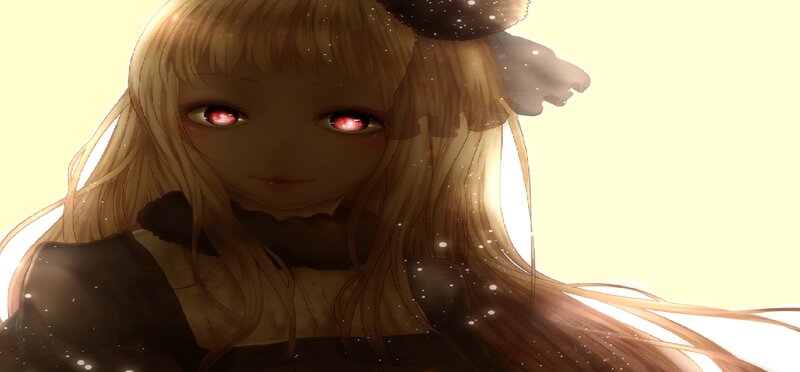Anime Girl with Red Eyes — Yellow, Dramatic, Digital Art