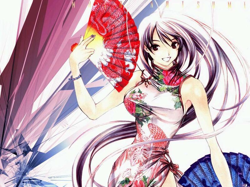 anime girl with red fan