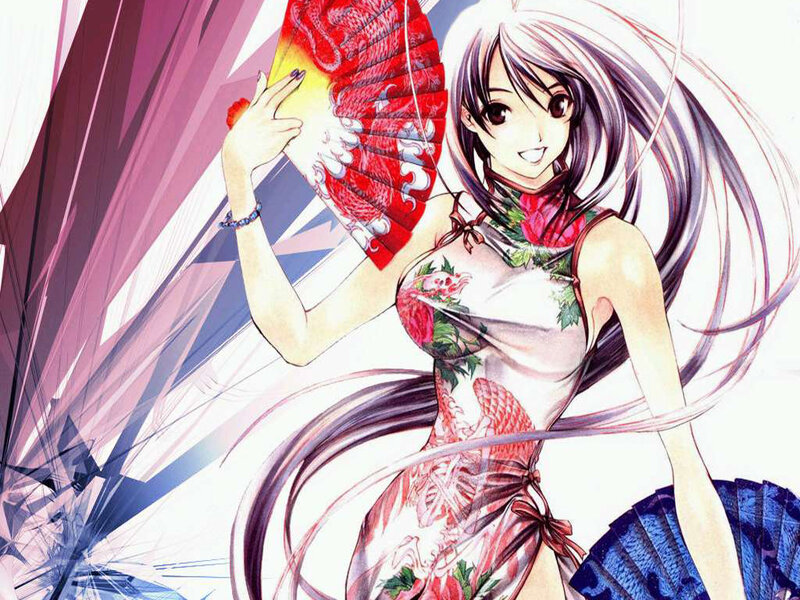 anime girl with red fan