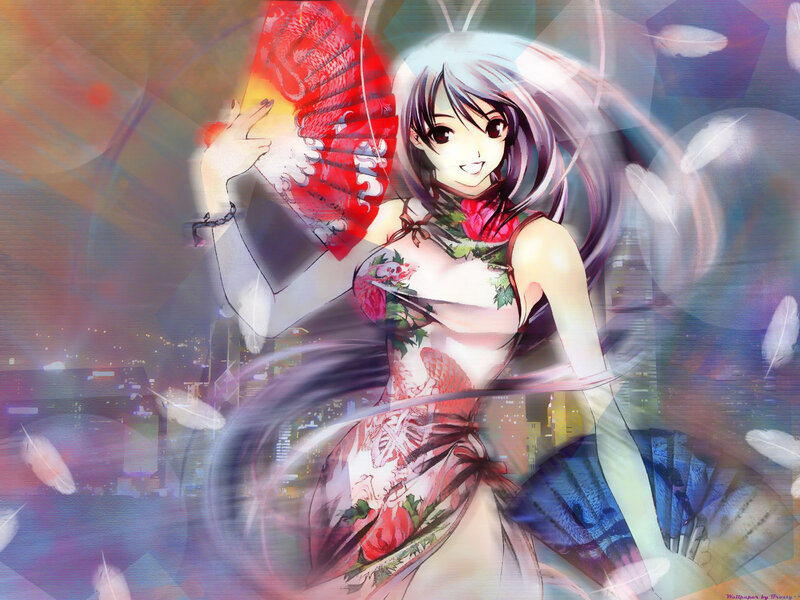 Anime girl with red fan