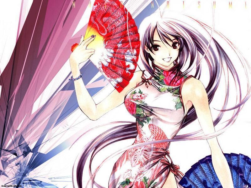 Anime girl with red fan