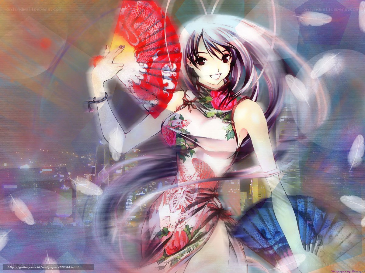 Anime girl with red fan