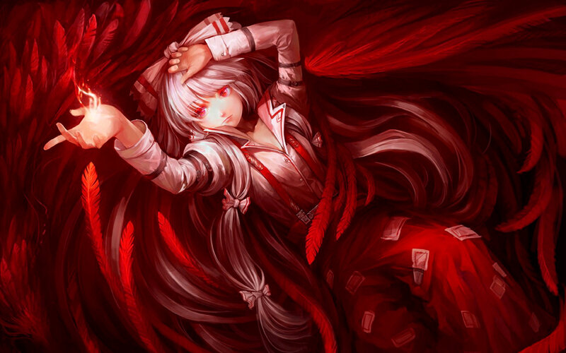 Anime Girl with Red Feathers — Dramatic