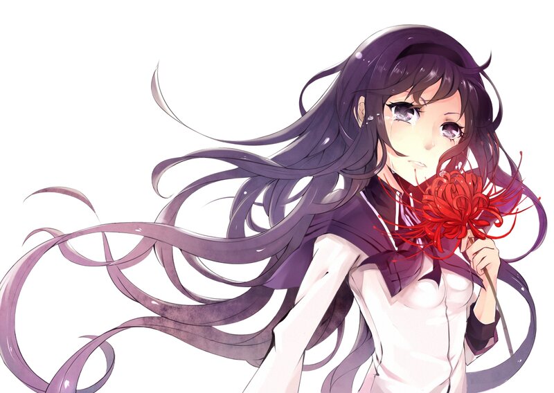 anime girl with red flower