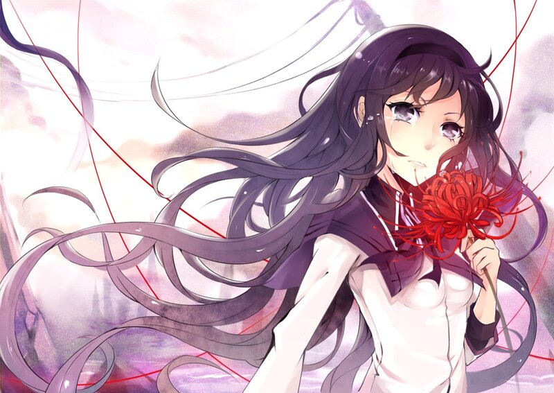 Anime girl with red flower