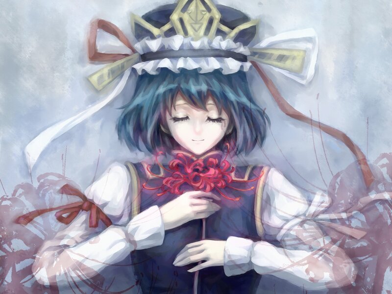 Anime girl with red flower