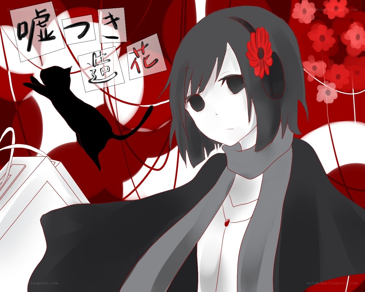 anime girl with red flower