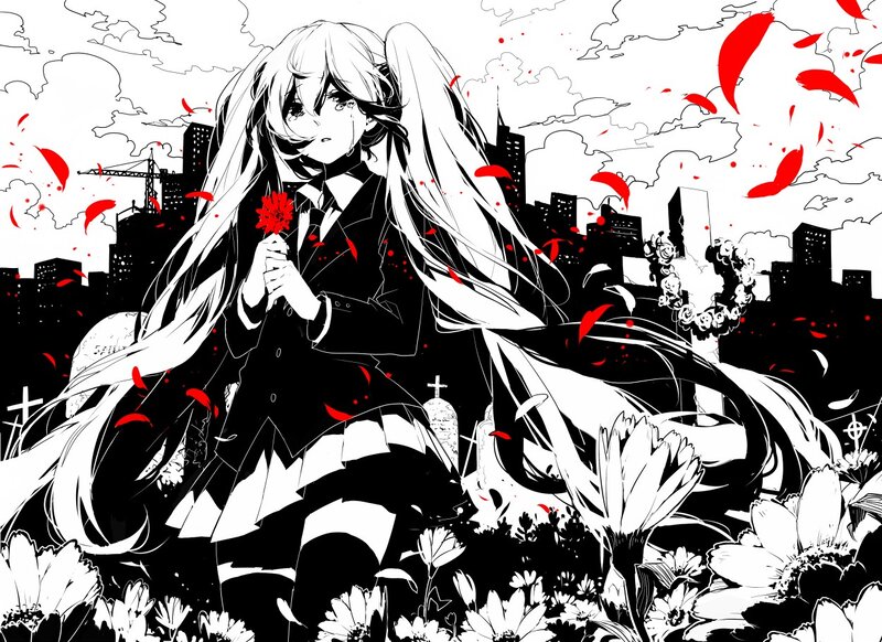 Anime girl with red flower
