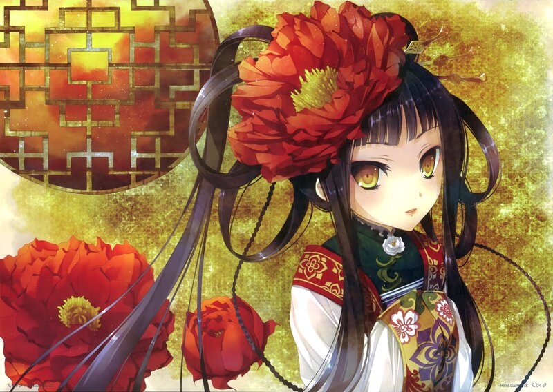 Anime girl with red flower