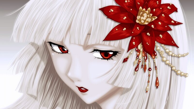 anime girl with red flower