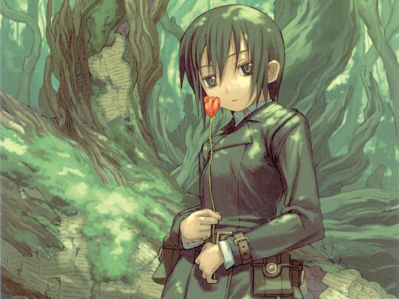 Anime girl with red flower