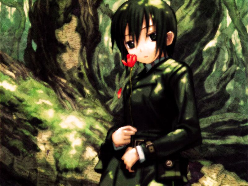 anime girl with red flower
