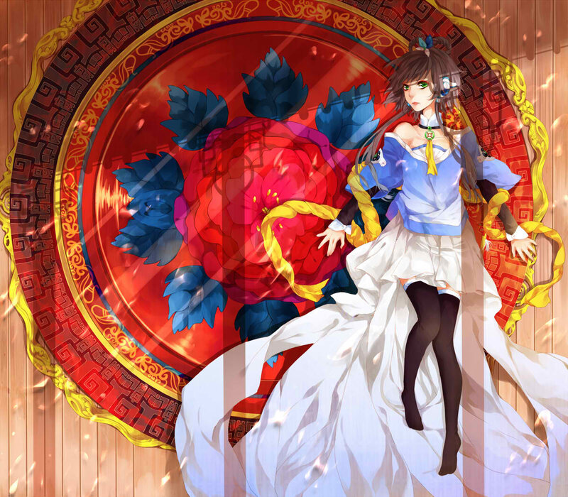 Anime Girl with Red Flower — Dramatic, Digital Art